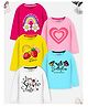 Trampoline Cotton Blend Knit Full Sleeves T-Shirts with Rainbow Heart Butterfly & Strawberry Print Pack of 5 - Dark Pink Pink Yellow Blue & White