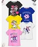 Trampoline Cotton Blend Knit  Half Sleeves T-Shirts with Heart, Star, Unicorn & Fairy Print Pack of 5 - Black, Blue, Yellow, White & Pink