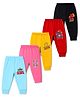 Trampoline Cotton Blend Knit Full Length Girl Power & Queen Printed Pajamas Pack Of 5 - Light Blue Yellow & Red