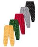 Trampoline Cotton Blend Knit Animals Printed Pajamas Pack of 5 - Red Yellow & Black