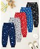 Trampoline Cotton Blend Knit Full Length Space Theme & Hearts Printed Pajamas Pack Of 5 - Red Black & Blue