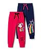 Trampoline Cotton Blend Knit Full Length Unicorn & Shooting Star Printed Track Pants Pack Of 2 - Navy Blue & Dark Pink
