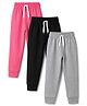 Trampoline Cotton Blend Knit Full Length Solid Track Pants Pack Of 3 - Black Grey & Pink