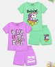 Trampoline Knit Half Sleeves Text & Unicorn Printed T-Shirt & Shorts Set Pack of 2 - Light Green & Purple