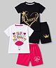 Trampoline Knit Half Sleeves Text & Hearts Printed T-Shirt & Shorts Set Pack of 2 - White & Black