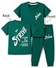 Trampoline Knit Half Sleeves Front & Back Strive Printed T-Shirt & Track Pants Set - Green