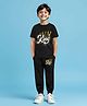 Trampoline Knit Half Sleeves King Printed T-Shirt & Track Pants Set - Black
