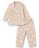 Evimo Single Jersey Knit Full Sleeves Co-Ords Shirt & Pyjama Night Suit with Daisy Print - Beige