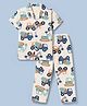 Evimo Single Jersey Knit Half Sleeves Co-Ords Shirt & Pyjama Night Suit with Vehicle Print - Beige