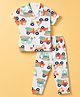 Evimo Single Jersey Knit Half Sleeves Co-Ords Shirt & Pyjama Night Suit with Vehicle Print - Light Green