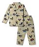 Evimo Single Jersey Knit Full Sleeves Co-Ords Shirt & Pyjama Night Suit with Vehicle & Text Print - Brown