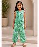 Tiara Cotton Jersey Knit Sleeveless Abstract Printed Coordinating Top & Pants Set - Green