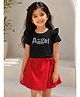 Tiara Cotton Spandex Knit Half Sleeves Angel Text Stone Embellished Top & Skort Set - Red