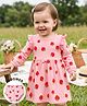 Doodle Poodle 100% Cotton Single Jersey Knit Full Sleeves Strawberry Printed Frock With Bloomer - Pink