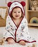 Teri Beri Cotton Muslin 8 Layer Hooded Towel With Floral Print & Applique L 90 x B 90 cm - Red