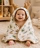 Teri Beri Cotton Muslin 8 Layer Hooded Towel With Floral Print & Applique L 90 x B 90 cm - Brown