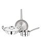 Bergner Tripro Triply Stainless Steel 4 Pc Cookware Set, 24 cm 3 Litre Indian Wok/Kadai with Lid, 24 cm 1.5 Litre Frypan, 16 cm 1.7 Litre Teapan - Silver