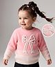 Babyoye Knit Full Sleeves Pullovers With Sequins Bow - Pink & White
