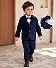 Babyhug Woven Full Sleeves Solid Three Piece Party Suit With Bow - Navy Blue
