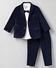 Babyhug Woven Full Sleeves Solid Three Piece Party Suit With Bow - Navy Blue