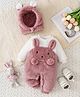 Mark & Mia Full Sleeves Romper With Bear Applique & Cap - Dark Pink