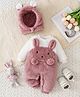Mark & Mia Full Sleeves Romper With Bear Applique & Cap - Dark Pink