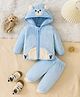 Mark & Mia Full Sleeves Hooded T-Shirt & Pyjama Winter Wear Night Suit with Monkey Patch - Sky Blue