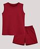 BLUSHES 100% Cotton Knit Sleeveless Solid Tee & Shorts Set - Maroon