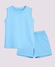 BLUSHES 100% Cotton Knit Sleeveless Solid Tee & Shorts Set - Aqua Blue