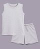 BLUSHES 100% Cotton Knit Sleeveless Solid Tee & Shorts Set - White Melange