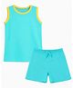 BLUSHES 100% Cotton Knit Sleeveless Solid Tee & Shorts Set - Sea Green