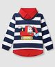 Babyhug 100% Cotton Knit Full Sleeves Striped T-Shirt with Attached Polo Shirt and Excavator Print - Red & Blue
