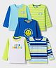 Babyhug 100% Cotton Knit Full Sleeves Striped & Text Printed T-Shirts Pack Of 5 - Light Blue Lime Green & White