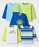 Babyhug 100% Cotton Knit Full Sleeves Striped & Text Printed T-Shirts Pack Of 5 - Light Blue Lime Green & White