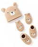 Babyhug Interlock Knit Cap Mitten & Booties with Bear Print & Applique Tan - Diameter 20 cm