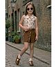 Lei-Chie Cotton Blend Woven Floral Printed Sleeveless Top & Shorts - Brown