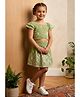 Lei-Chie Cotton Blend Woven Half Sleeves Floral Printed Top & Skirt Set - Green