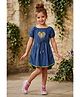 Lei-Chie Denim Woven Puffed Sleeves Heart Embroidered Dress - Blue
