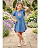 Lei-Chie Denim Woven Puffed Sleeves Heart Embroidered Dress - Light Blue