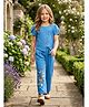 Lei-Chie Cotton Blend Woven Half Sleeves Solid Top & Pants - Blue