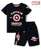 Ollypop Marvel Sinker Knit Half Sleeves T-Shirt & Shorts Set With Captain America Graphic - Navy Blue