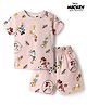 Ollypop Disney Sinker Knit Half Sleeves Co-Ords T-Shirt & Shorts Set With Mickey Mouse & Friends Graphic - Pink