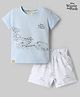 Ollypop Disney Sinker Knit Half Sleeves T-Shirt & Shorts Set With Winnie The Pooh & Friends Graphic - Light Blue