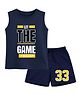 BLUSHES 100% Cotton Knit Sleeveless Let The Game Begin Text Printed Tee & Shorts Set - Airforce Navy Blue