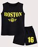 BLUSHES 100% Cotton Knit Sleeveless Boston Text Printed Tee & Shorts Set - Black