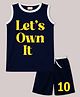 BLUSHES 100% Cotton Knit Sleeveless Lets Own It Text Printed Tee & Shorts Set - Navy Blue
