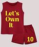 BLUSHES 100% Cotton Knit Sleeveless Lets Own It Text Printed Tee & Shorts Set - Maroon