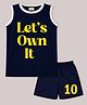 BLUSHES 100% Cotton Knit Sleeveless Lets Own It Text Printed Tee & Shorts Set - Navy Blue