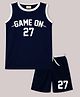 BLUSHES 100% Cotton Knit Sleeveless Game On Text Printed Tee & Shorts Set - Navy Blue
