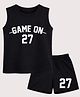 BLUSHES 100% Cotton Knit Sleeveless Game On Text Printed Tee & Shorts Set - Black